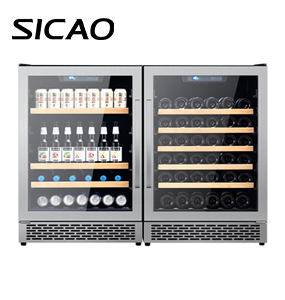 SICAO 300L Sottopiano con display in vetro, ventola in acciaio inossidabile, compressore di raffreddamento per bevande e vino, per cucina